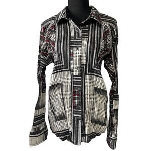 Christopher & Banks Stretch Houndstooth Plaid Ruffled Button-Down Top – Size XL